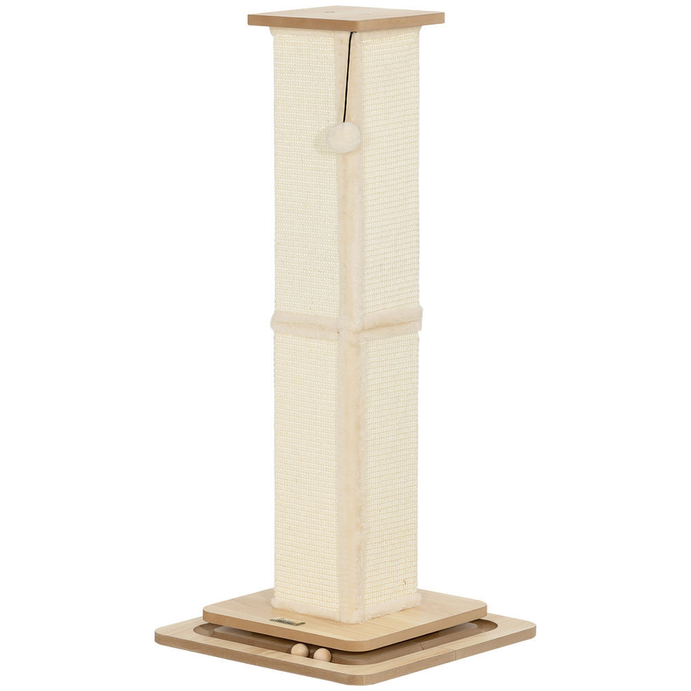 Pawhut poste rascador para gatos 87 cm rascador para gatos arañador para gatos con bola colgante juguete de pelota de pista y poste de sisal roble