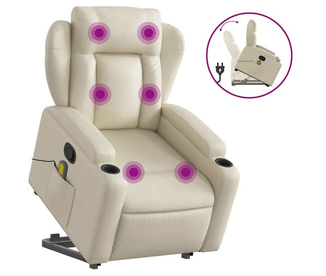 Vidaxl sillón reclinable de masaje de pie cuero artificial color crema