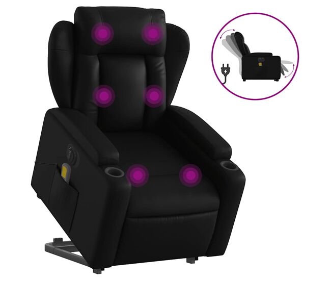 Vidaxl sillón de masaje elevable eléctrico cuero sintético negro