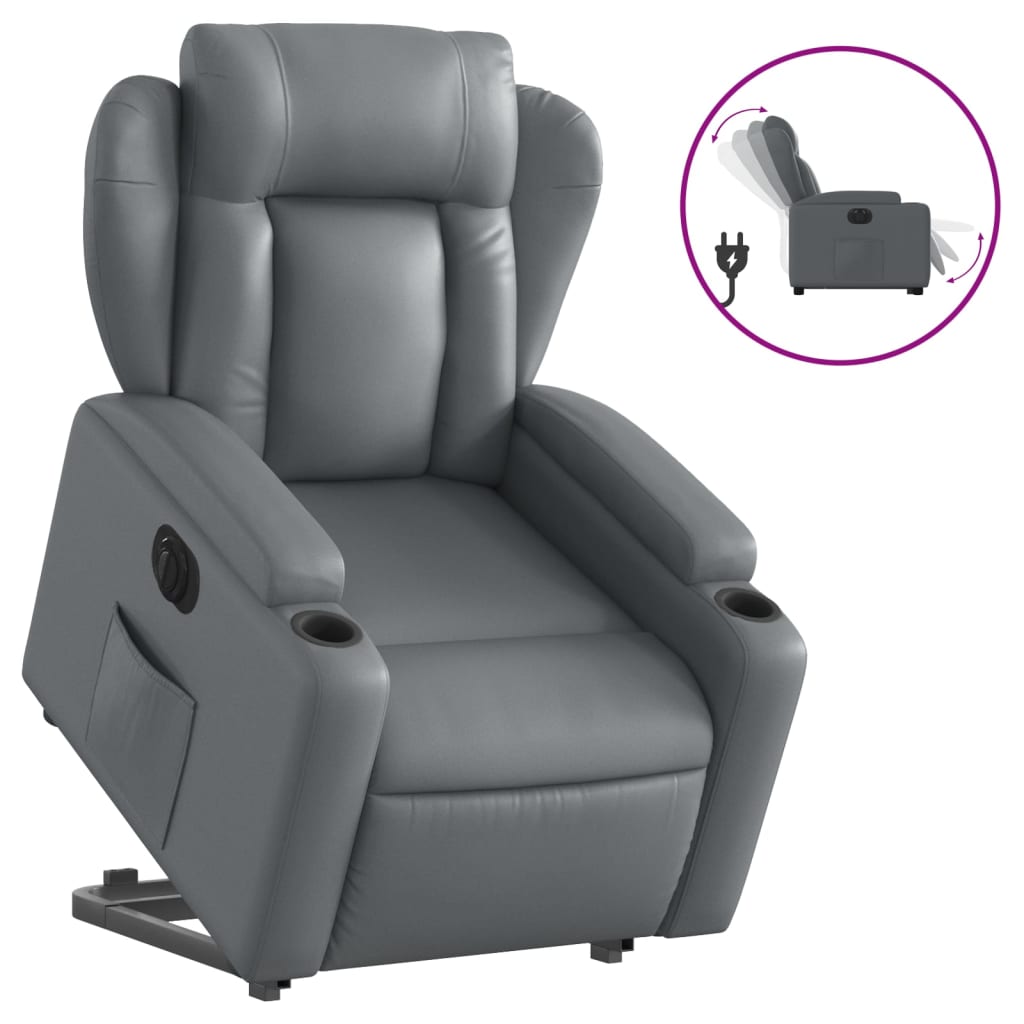 Vidaxl sillón reclinable elevable eléctrico de cuero sintético gris