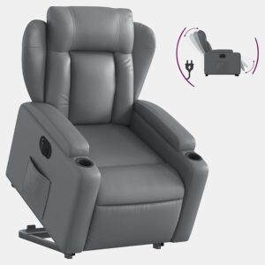 vidaXL Poltrona reclinável elevatória elétrica couro artif. cinzento