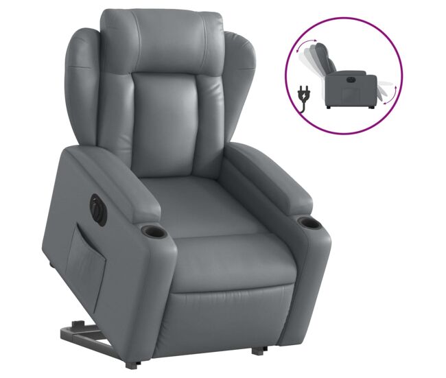 Vidaxl sillón reclinable elevable eléctrico de cuero sintético gris