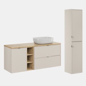 Móvel de lavatório simples 140cm 3 nichos cesto de roupa suja e móvel alto Alba Caxemira