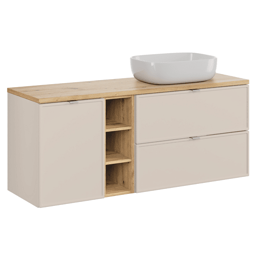 Móvel de lavatório simples 140cm 3 nichos cesto de roupa suja e móvel alto Alba Caxemira