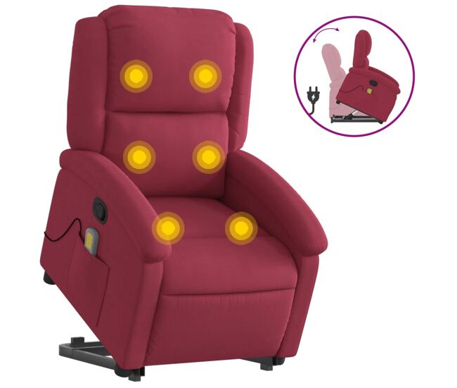 Vidaxl sillón reclinable de masaje elevable terciopelo rojo tinto