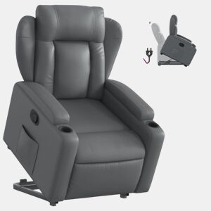 vidaXL Poltrona reclinável elevatória couro artificial cinzento