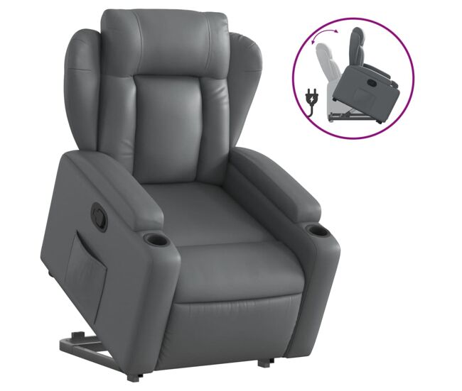 Vidaxl sillón reclinable elevable cuero artificial gris