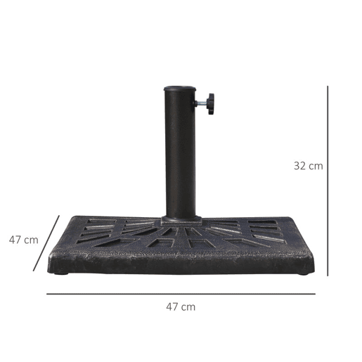 Outsunny Base para Chapéu de Sol Peso 15 kg Base de Chapéu de Sol de Resina para Mastros de Ø3,8 cm y Ø4,8 cm para Varanda Pátio Jardim 47x47x32 cm Preto e Bronze
