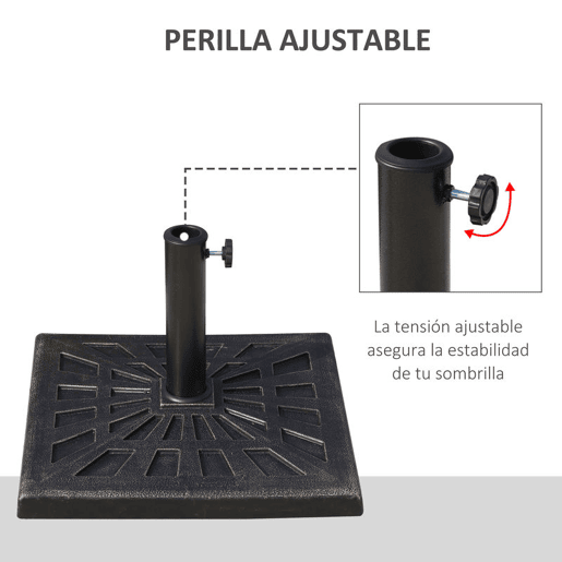Outsunny Base para Chapéu de Sol Peso 15 kg Base de Chapéu de Sol de Resina para Mastros de Ø3,8 cm y Ø4,8 cm para Varanda Pátio Jardim 47x47x32 cm Preto e Bronze