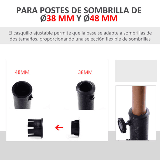 Outsunny Base para Chapéu de Sol Peso 15 kg Base de Chapéu de Sol de Resina para Mastros de Ø3,8 cm y Ø4,8 cm para Varanda Pátio Jardim 47x47x32 cm Preto e Bronze