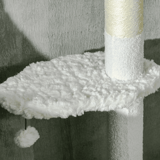 PawHut Arranhador para Gatos de 255 cm Torre para Gatos do Chão ao Teto com Altura Ajustável 3 Plataformas em Forma de Nuvem Poste de Arranhar e Bolas Suspensas 48x32x225-255 cm Branco