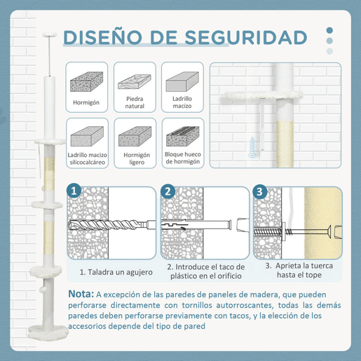 PawHut Arranhador para Gatos de 255 cm Torre para Gatos do Chão ao Teto com Altura Ajustável 3 Plataformas em Forma de Nuvem Poste de Arranhar e Bolas Suspensas 48x32x225-255 cm Branco