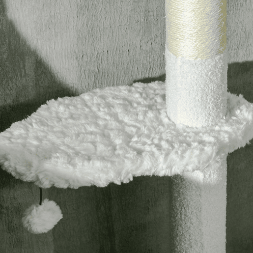 PawHut Arranhador para Gatos de 255 cm Torre para Gatos do Chão ao Teto com Altura Ajustável 3 Plataformas em Forma de Nuvem Poste de Arranhar e Bolas Suspensas 48x32x225-255 cm Branco
