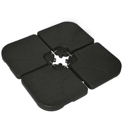 Outsunny Conjunto de Pesos para Base de Chapéu de Sol de 4 Peças Base para Chapéu de Sol Quadrada Preenchível com 15 Litros de Água ou 19,5 kg de Areia para Base Cruzada Preto