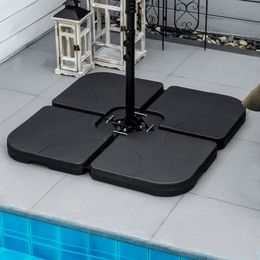 Outsunny Conjunto de Pesos para Base de Chapéu de Sol de 4 Peças Base para Chapéu de Sol Quadrada Preenchível com 15 Litros de Água ou 19,5 kg de Areia para Base Cruzada Preto