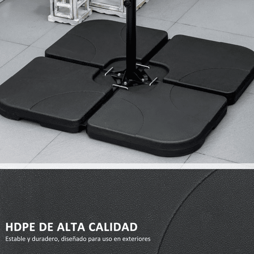 Outsunny Conjunto de Pesos para Base de Chapéu de Sol de 4 Peças Base para Chapéu de Sol Quadrada Preenchível com 15 Litros de Água ou 19,5 kg de Areia para Base Cruzada Preto