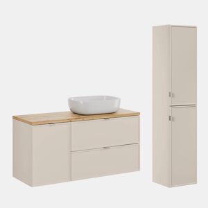 Conjunto móvel lavatório simples 120cm cesto roupa e coluna Alba Caxemira