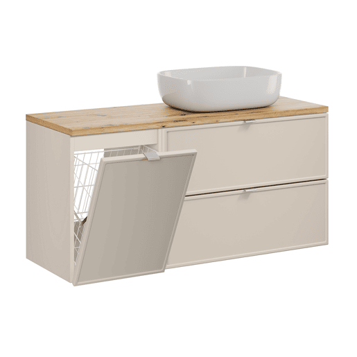 Conjunto móvel lavatório simples 120cm cesto roupa e coluna Alba Caxemira