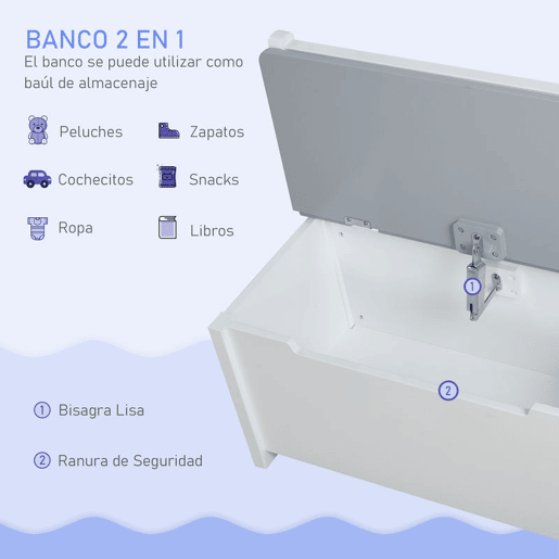 HOMCOM Conjunto Infantil de Mesa 2 Cadeiras e Banco com Armazenamento Móveis Infantil para Sala de Jogos Dormitório Branco e Cinza