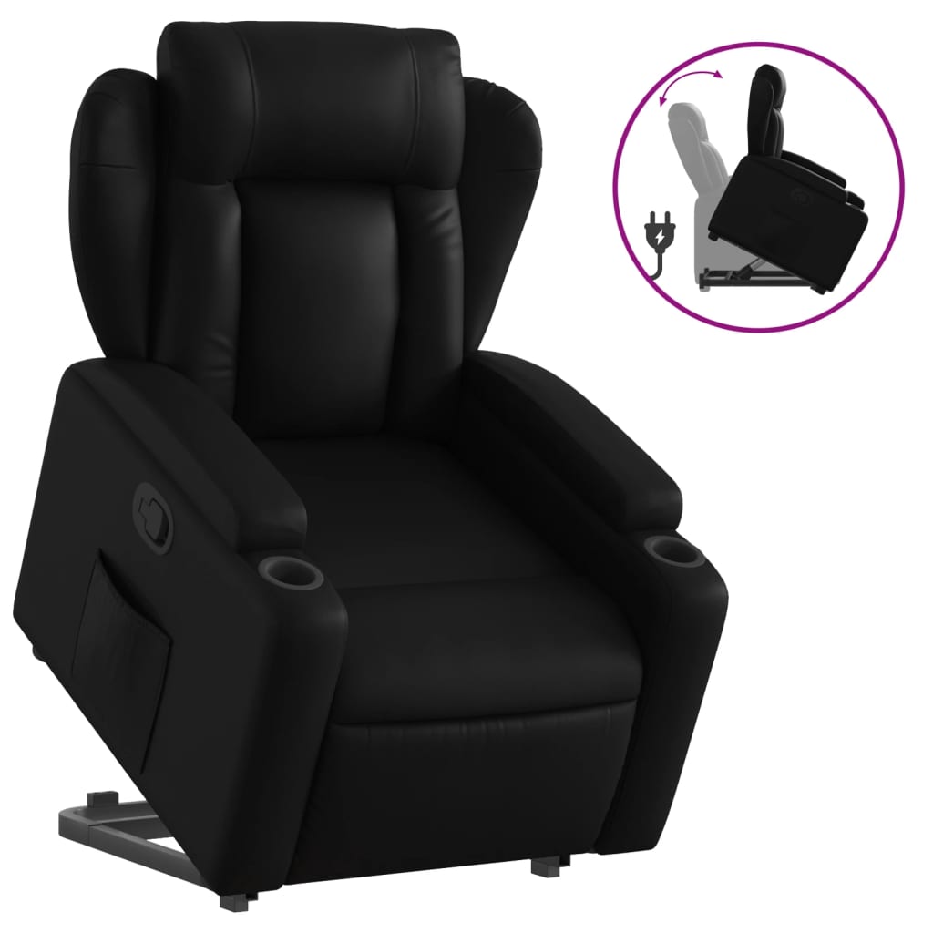 Vidaxl sillón reclinable elevable cuero artificial negro