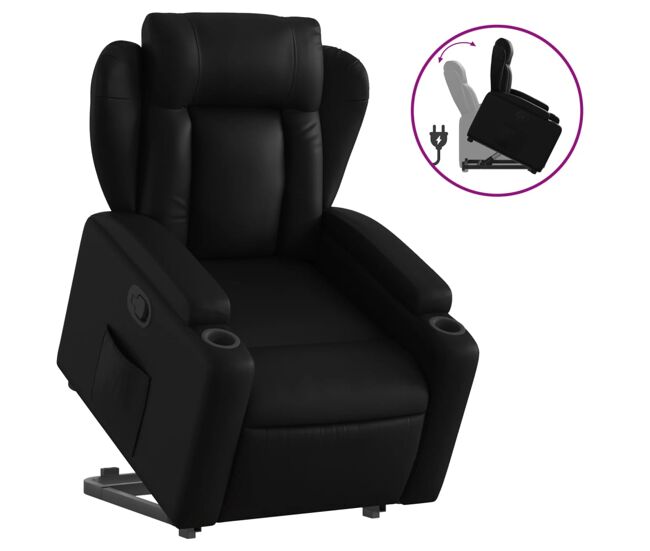 Vidaxl sillón reclinable elevable cuero artificial negro