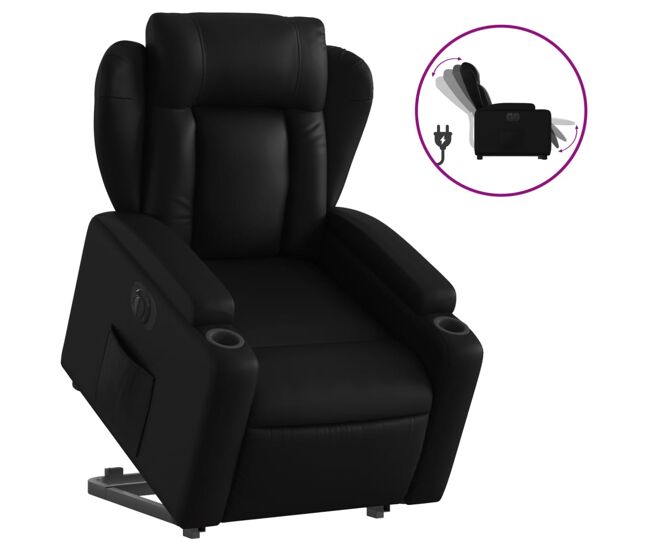 Vidaxl sillón reclinable y elevable eléctrico cuero sintético negro
