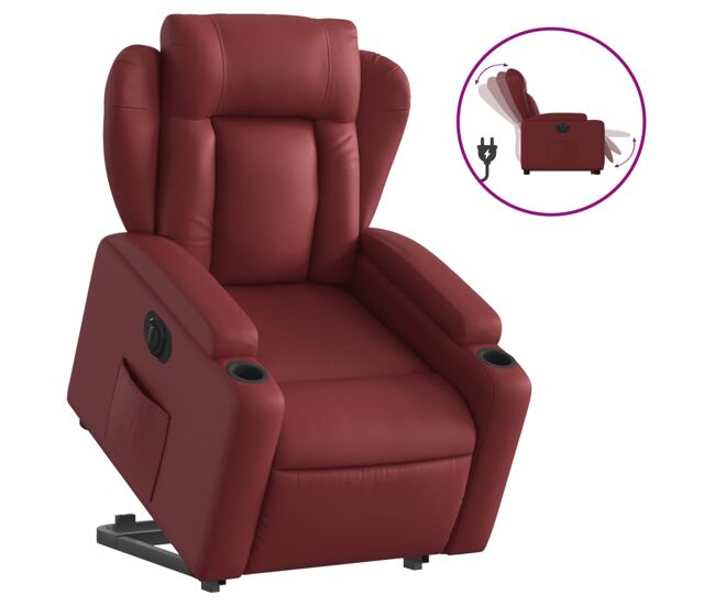 Vidaxl sillón elevable eléctrico cuero artificial rojo tinto