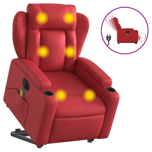 vidaXL Poltrona reclinável elevatória elétrica couro artif. vermelho