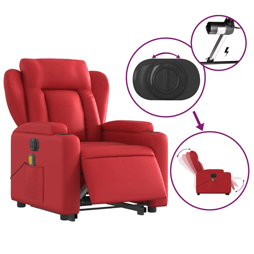 vidaXL Poltrona reclinável elevatória elétrica couro artif. vermelho
