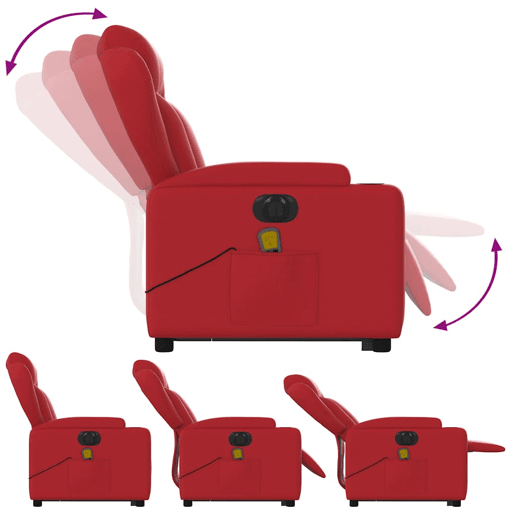 vidaXL Poltrona reclinável elevatória elétrica couro artif. vermelho