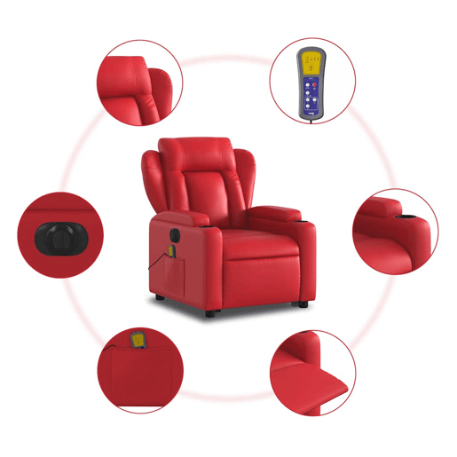 vidaXL Poltrona reclinável elevatória elétrica couro artif. vermelho