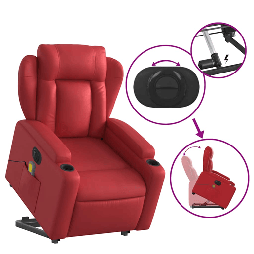 vidaXL Poltrona reclinável elevatória elétrica couro artif. vermelho