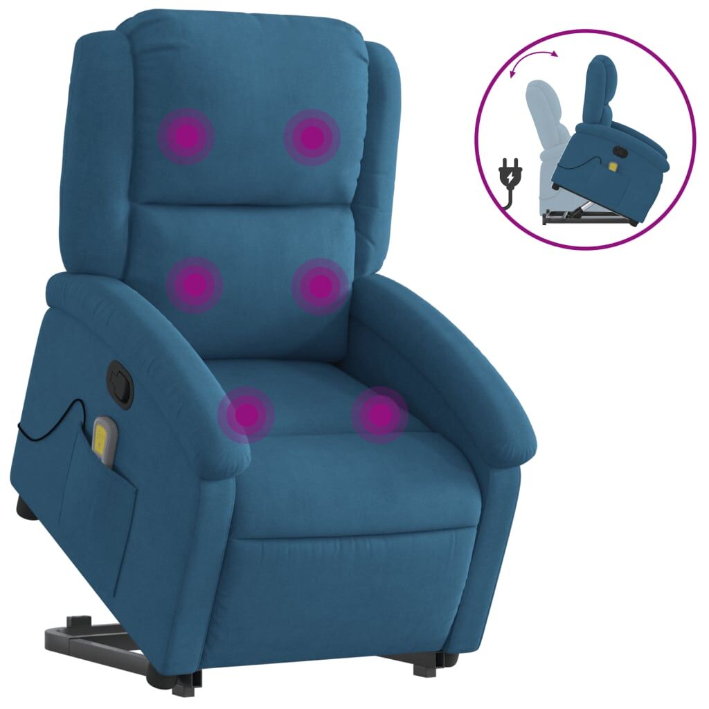 Vidaxl sillón reclinable de masaje elevable terciopelo azul