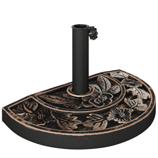 Outsunny Base para Chapéu de Sol Peso 9 kg Base para Chapéu de Sol de Resina em Forma Semicircular para Mastros de Ø3,8 cm e Ø4,8 cm para Varanda Pátio Jardim 50x31x32 cm Bronze