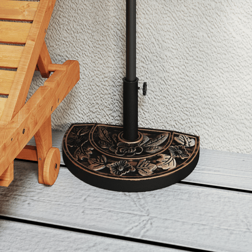 Outsunny Base para Chapéu de Sol Peso 9 kg Base para Chapéu de Sol de Resina em Forma Semicircular para Mastros de Ø3,8 cm e Ø4,8 cm para Varanda Pátio Jardim 50x31x32 cm Bronze