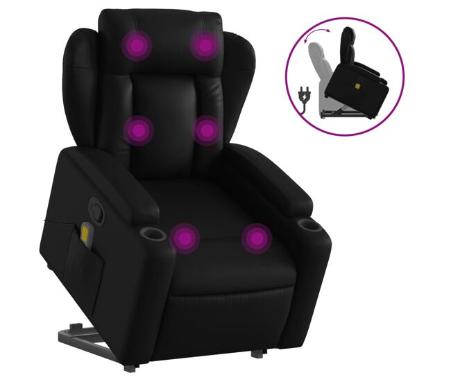 Vidaxl sillón reclinable de masaje de pie cuero artificial negro