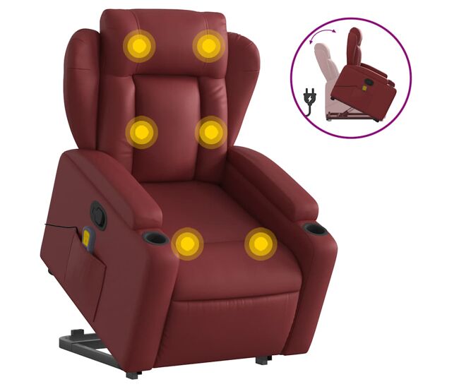 Vidaxl sillón reclinable de masaje de pie cuero artificial rojo tinto
