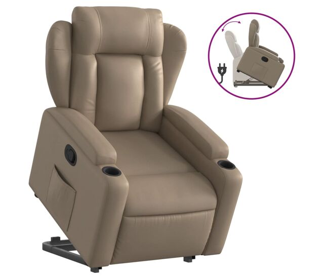 Vidaxl sillón reclinable elevable cuero artificial color capuchino
