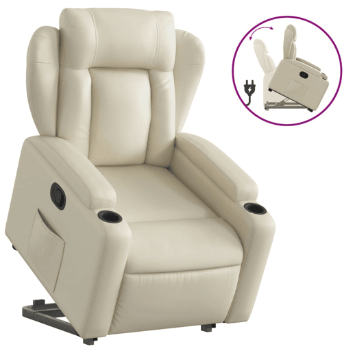 vidaXL Poltrona reclinável elevatória couro artificial cor creme vidaXL Poltrona reclinável elevatória couro artificial cor creme