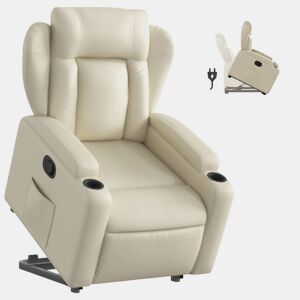 vidaXL Poltrona reclinável elevatória couro artificial cor creme