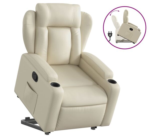 Vidaxl sillón reclinable elevable cuero artificial color crema