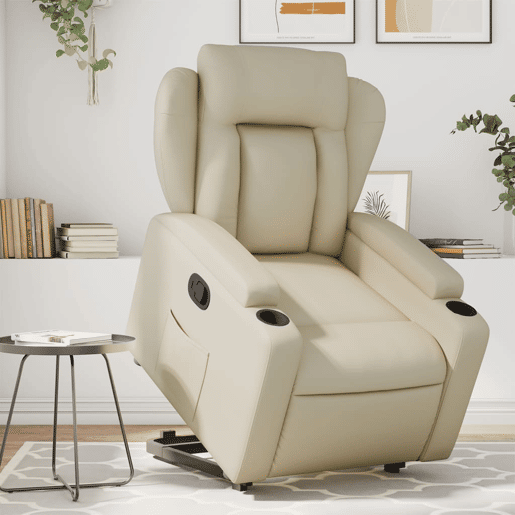 vidaXL Poltrona reclinável elevatória couro artificial cor creme vidaXL Poltrona reclinável elevatória couro artificial cor creme
