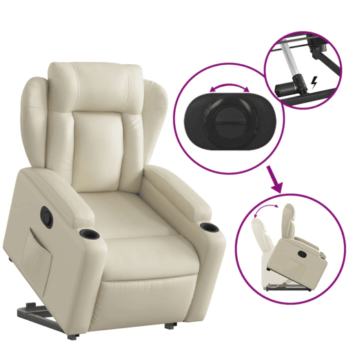 vidaXL Poltrona reclinável elevatória couro artificial cor creme vidaXL Poltrona reclinável elevatória couro artificial cor creme