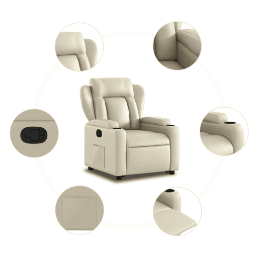vidaXL Poltrona reclinável elevatória couro artificial cor creme vidaXL Poltrona reclinável elevatória couro artificial cor creme