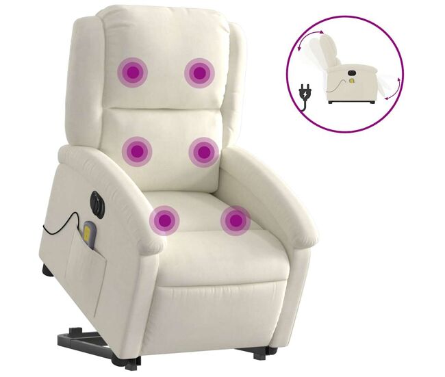 Vidaxl sillón reclinable de masaje eléctrico elevable terciopelo crema