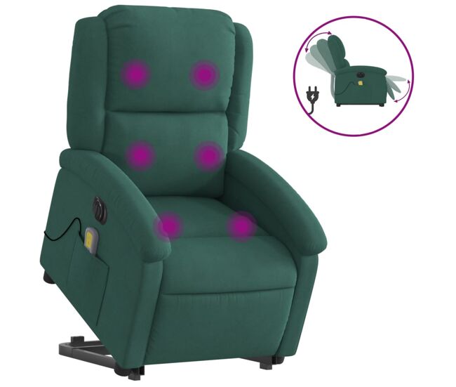 Vidaxl sillón masaje reclinable elevable terciopelo verde oscuro