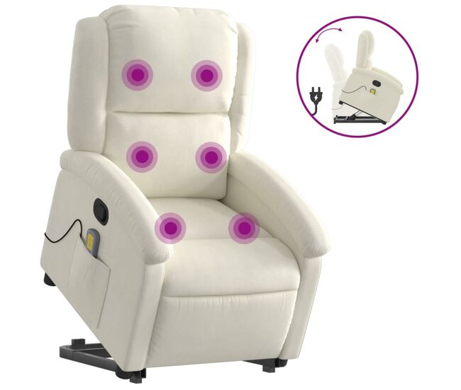 Vidaxl sillón reclinable de masaje elevable terciopelo crema