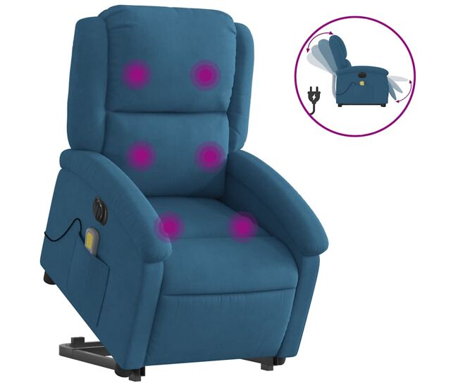Vidaxl sillón reclinable de masaje eléctrico elevable terciopelo azul