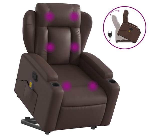 Vidaxl sillón reclinable de masaje de pie de cuero sintético marrón