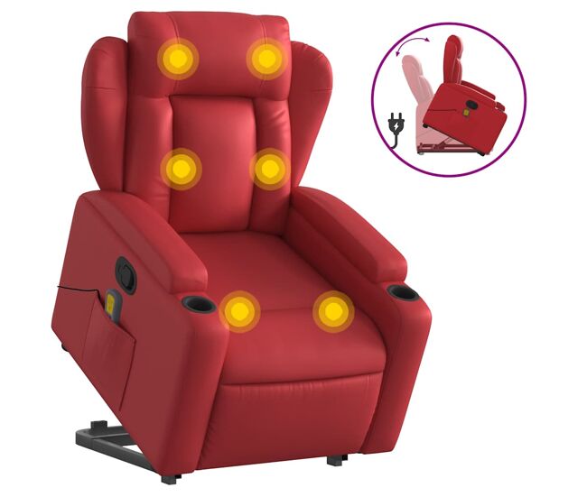 Vidaxl sillón reclinable de masaje de pie cuero artificial rojo